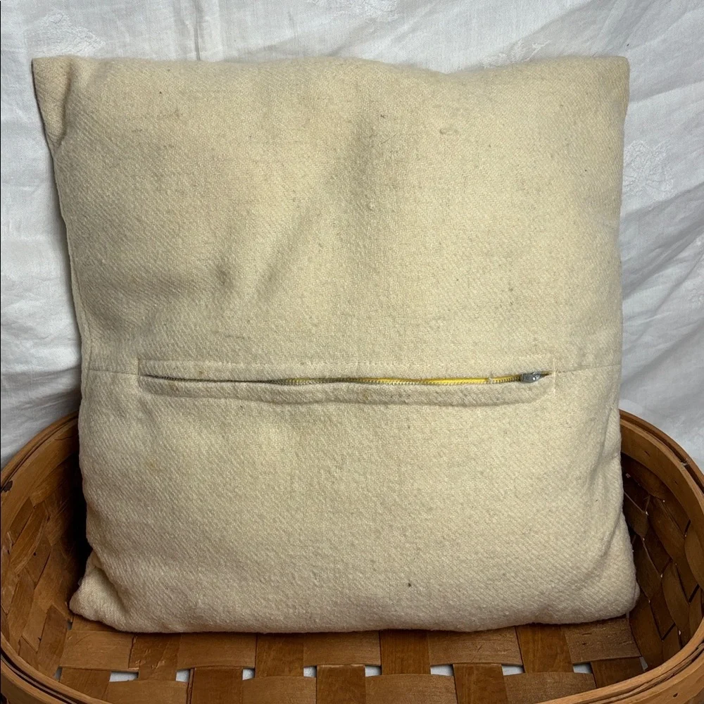 Embroidered Wool Pillow with Zipper Back